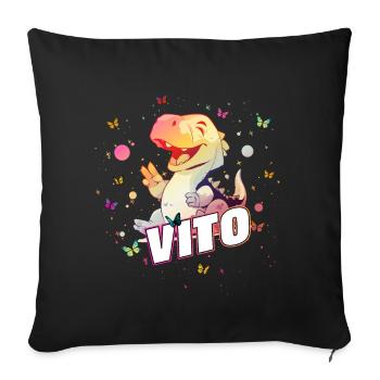 VITO - Schöner Junge Name mit süßem DINO T-REX - Sofakissenbezug 45 x 45 cm - Schwarz - Vorne