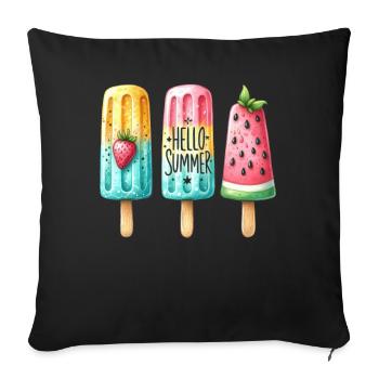 Hello Summer. Happy Popsicle Design, Ice Cream, - Sofa pillowcase 17,3'' x 17,3'' (45 x 45 cm) - black - Front
