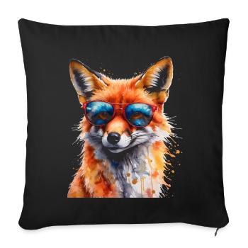 Lunettes de soleil renard Imprimé de design animal coloré - Housse de coussin décorative 45 x 45 cm - noir - Devant