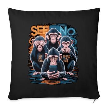 Wise Monkey With Mobile Phone Funny Multi Media Design - Sofa pillowcase 17,3'' x 17,3'' (45 x 45 cm) - black - Front