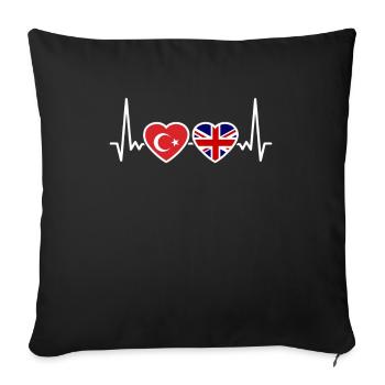 Turkey UK Heartbeat Flag Briton Turk - Sofa pillowcase 17,3'' x 17,3'' (45 x 45 cm) - black - Front