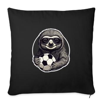 Faultier mit Sonnenbrille und Fußball - Sofakissenbezug 45 x 45 cm - Schwarz - Vorne
