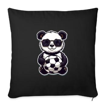 Panda mit Sonnenbrille und Fußball - Sofakissenbezug 45 x 45 cm - Schwarz - Vorne