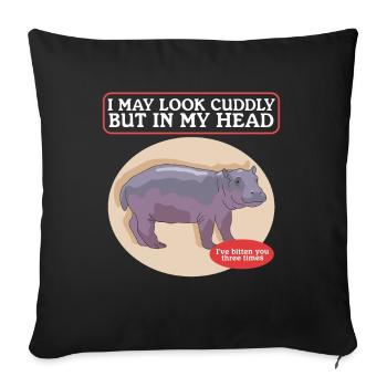 Hippopotame Bébé hippopotame Hippopotames Hippopotames cadeau - Housse de coussin décorative 45 x 45 cm - noir - Devant