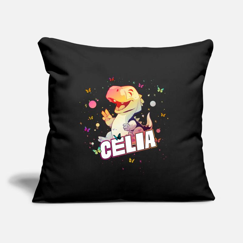 CELIA - Schöner MÄDCHEN Name mit süßem DINO T-REX Sofakissenbezug 45 x 45 cm