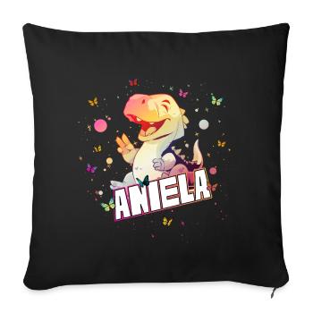 ANIELA - Schöner MÄDCHEN Name mit süßem DINO T-REX - Sofakissenbezug 45 x 45 cm - Schwarz - Vorne