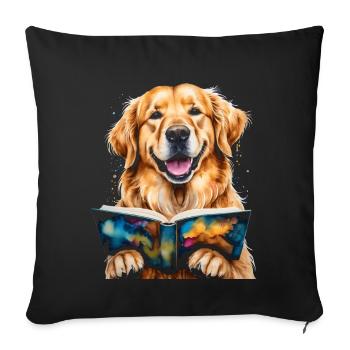 Golden Retriever Lesen Hund Lustig Design Print - Sofakissenbezug 45 x 45 cm - Schwarz - Vorne