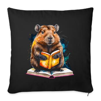 Capybara livre de lecture Capy coloré Animal Design Print - Housse de coussin décorative 45 x 45 cm - noir - Devant