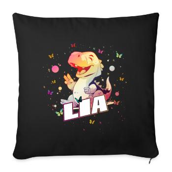 LIA - Beautiful GIRL name with cute DINO T-REX - Sofa pillowcase 17,3'' x 17,3'' (45 x 45 cm) - black - Front