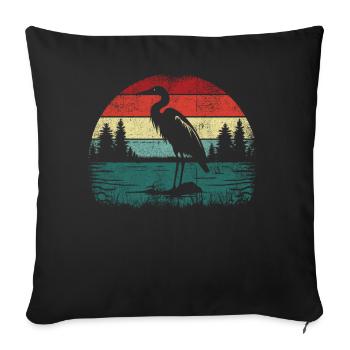Héron rétro - Housse de coussin décorative 45 x 45 cm - noir - Devant