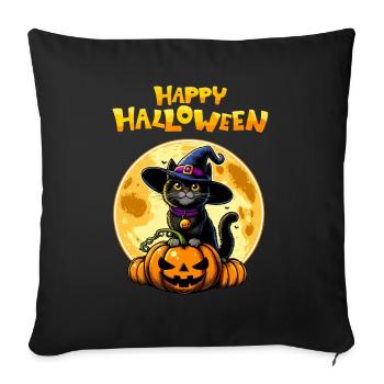Happy Halloween Kürbis Katze Vollmond Niedlich Fun - Sofakissenbezug 45 x 45 cm - Schwarz - Vorne