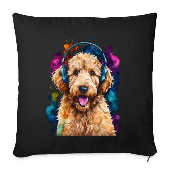 Goldendoodle Casque Chien Animal Design Imprimer - Housse de coussin décorative 45 x 45 cm - noir - Devant