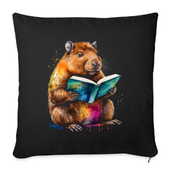 Capybara livre de lecture Capy coloré Animal Design Print - Housse de coussin décorative 45 x 45 cm - noir - Devant