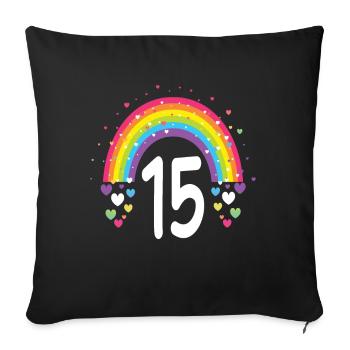15th Birthday Gift Rainbow Birthday Girl - Sofa pillowcase 17,3'' x 17,3'' (45 x 45 cm) - black - Front