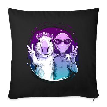 Capybara et Alien Peace Sign Friendship Art - Housse de coussin décorative 45 x 45 cm - noir - Devant