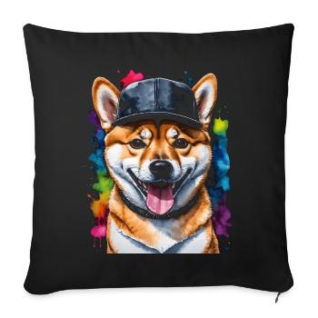 Shiba Inu Snapback Cap Hund Lustig Design Print - Sofakissenbezug 45 x 45 cm - Schwarz - Vorne