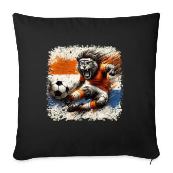 NL Lion Footballer Maillots de football Fan de football - Housse de coussin décorative 45 x 45 cm - noir - Devant