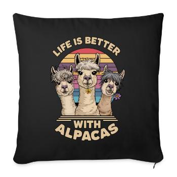 Life is Better with Alpacas, Cute Alpaca Art, - Sofa pillowcase 17,3'' x 17,3'' (45 x 45 cm) - black - Front