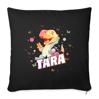 TARA - Beau nom de FILLE avec mignon DINO - Housse de coussin décorative 45 x 45 cm - noir - Devant