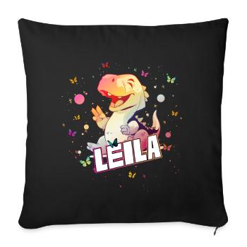LEILA - Beau nom de FILLE avec mignon DINO - Housse de coussin décorative 45 x 45 cm - noir - Devant
