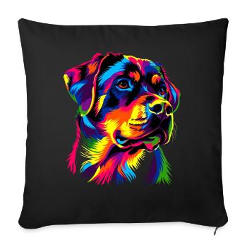 Rottweiler chien couleurs vives pop art fierté chiens - Housse de coussin décorative 45 x 45 cm - noir - Devant