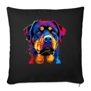 Rottweiler chien couleurs vives pop art fierté chiens - Housse de coussin décorative 45 x 45 cm - noir - Devant