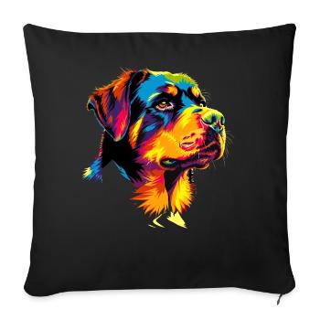 Rottweiler chien couleurs vives pop art fierté chiens - Housse de coussin décorative 45 x 45 cm - noir - Devant