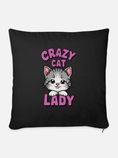 crazy Cat Lady - Sofakissenbezug 45 x 45 cm - Schwarz
