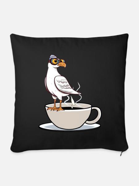 Maritim Möwe Kaffeetasse Kaffee weiß schwarz - Pudebetræk 45 x 45 cm - sort