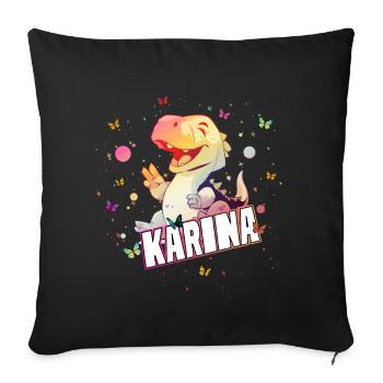 KARINA - Beau nom de FILLE avec un DINO mignon - Housse de coussin décorative 45 x 45 cm - noir - Devant