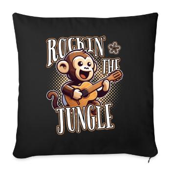 Rockin The Jungle Funny Monkey Joue de la guitare - Housse de coussin décorative 45 x 45 cm - noir - Devant