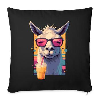 Cool Llama Resting Grump Face Funny Retro Design - Sofa pillowcase 17,3'' x 17,3'' (45 x 45 cm) - black - Front