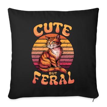 Mignon Mais sauvage Chat Rétro Coucher De Soleil Drôle Design - Housse de coussin décorative 45 x 45 cm - noir - Devant