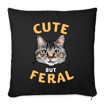Cute But Feral Cat Funny Animal Design - Sofa pillowcase 17,3'' x 17,3'' (45 x 45 cm) - black - Front