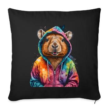 Capybara Hoodie Capy Bunt Tier Design Print - Sofakissenbezug 45 x 45 cm - Schwarz - Vorne