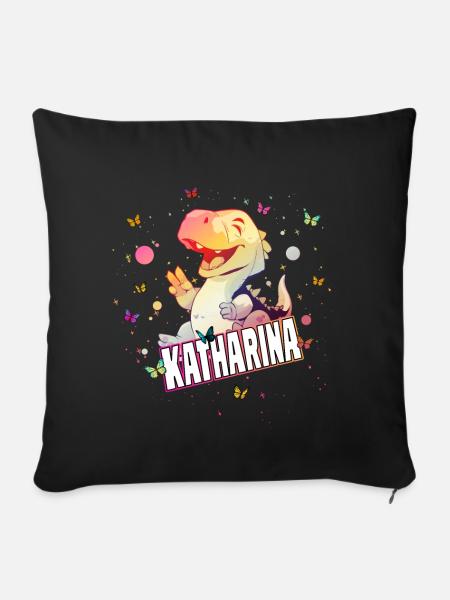 KATHARINA - Schöner MÄDCHEN Name mit süßem DINO - Sofakissenbezug 45 x 45 cm - Schwarz