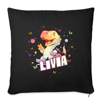 LIVIA - Beau nom de fille avec DINO mignon - Housse de coussin décorative 45 x 45 cm - noir - Devant