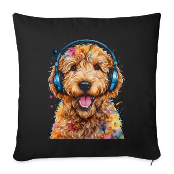 Goldendoodle Casque Chien Animal Design Imprimer - Housse de coussin décorative 45 x 45 cm - noir - Devant