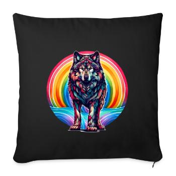 Regenbogen Wolf Wölfe - Sofakissenbezug 45 x 45 cm - Schwarz - Vorne