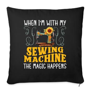 Schneider With Sewing Machine Magic Happens Nähen - Sofakissenbezug 45 x 45 cm - Schwarz - Vorne