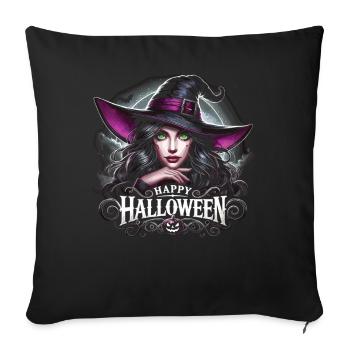 belle sorcière heureuse chemise d’Halloween - Housse de coussin décorative 45 x 45 cm - noir - Devant