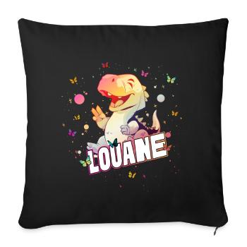 LOUANE - Beautiful GIRL name with cute DINO - Sofa pillowcase 17,3'' x 17,3'' (45 x 45 cm) - black - Front