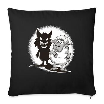 Einzigartiges Comic Schaf und Wolf Schatten - Sofakissenbezug 45 x 45 cm - Schwarz - Vorne