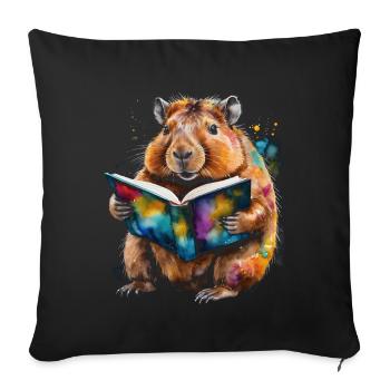Capybara livre de lecture Capy coloré Animal Design Print - Housse de coussin décorative 45 x 45 cm - noir - Devant