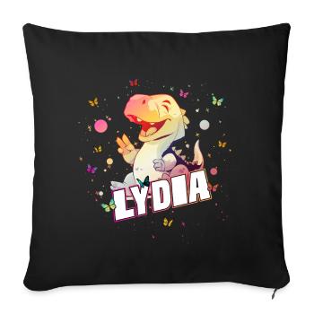 LYDIA - Schöner Mädchen Name mit süßem DINO - Sofakissenbezug 45 x 45 cm - Schwarz - Vorne