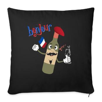 Bonjour: Funny wine bottle with French charm - Sofa pillowcase 17,3'' x 17,3'' (45 x 45 cm) - black - Front