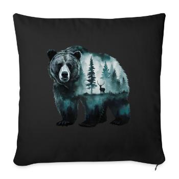 Majestätischer Bär mit Wald und Hirsch Kunst - Sofakissenbezug 45 x 45 cm - Schwarz - Vorne