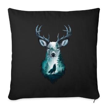 Majestic Stag with Wolf: Wildlife Art - Sofa pillowcase 17,3'' x 17,3'' (45 x 45 cm) - black - Front
