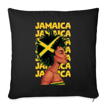 Jamaïcaine Femme Noire Jamaïque Afro Cheveux Drapeau Fille - Housse de coussin décorative 45 x 45 cm - noir - Devant