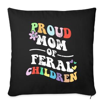 Retro Groovy Proud Mother Of Feral Children Funny - Sofa pillowcase 17,3'' x 17,3'' (45 x 45 cm) - black - Front